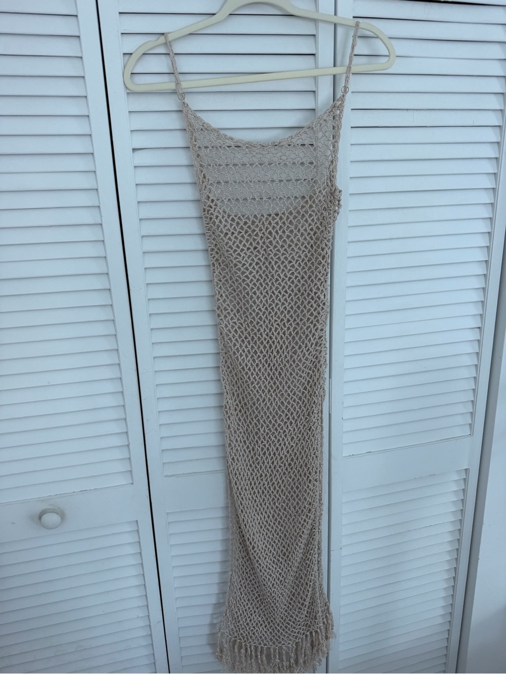 Flook the label Beige Crochet Maxi Dress with Fringe
